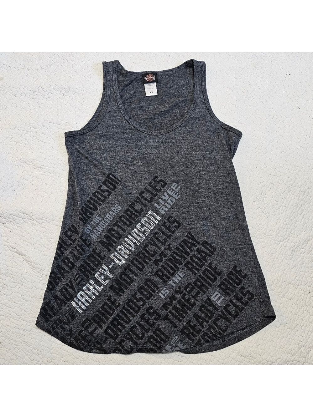 Harley-Davidson Gray Rhinestone Bling Logo Tank Top
